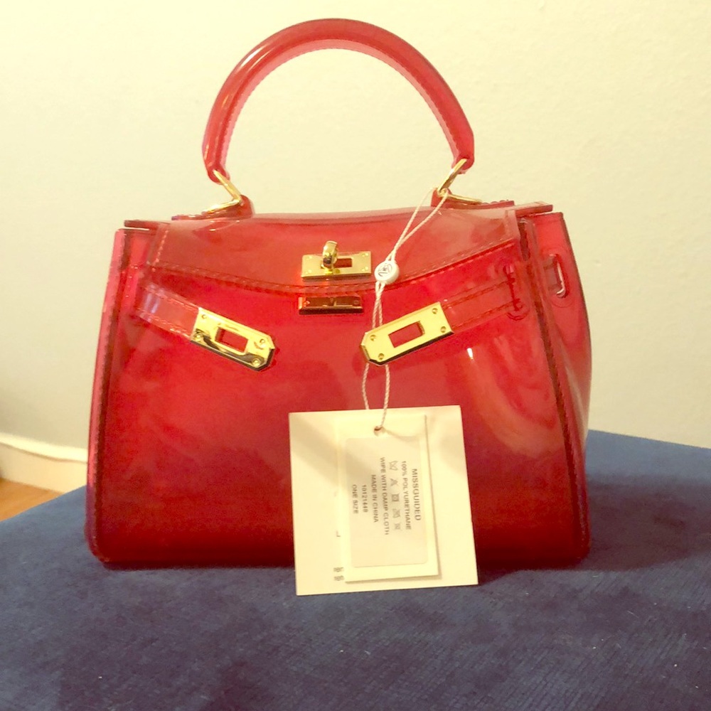 MISSGUIDED mini pink/red clear bag!